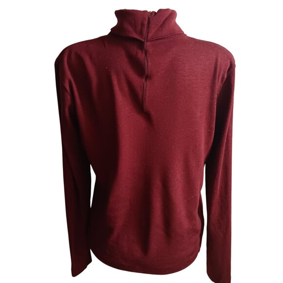 Women's Large Vintage 70's Single Stitch Brown Turtleneck Zipback Pullover - Picture 4 of 9